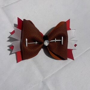 Handmade Football Brown and Red Bow Tie with Gem Accent